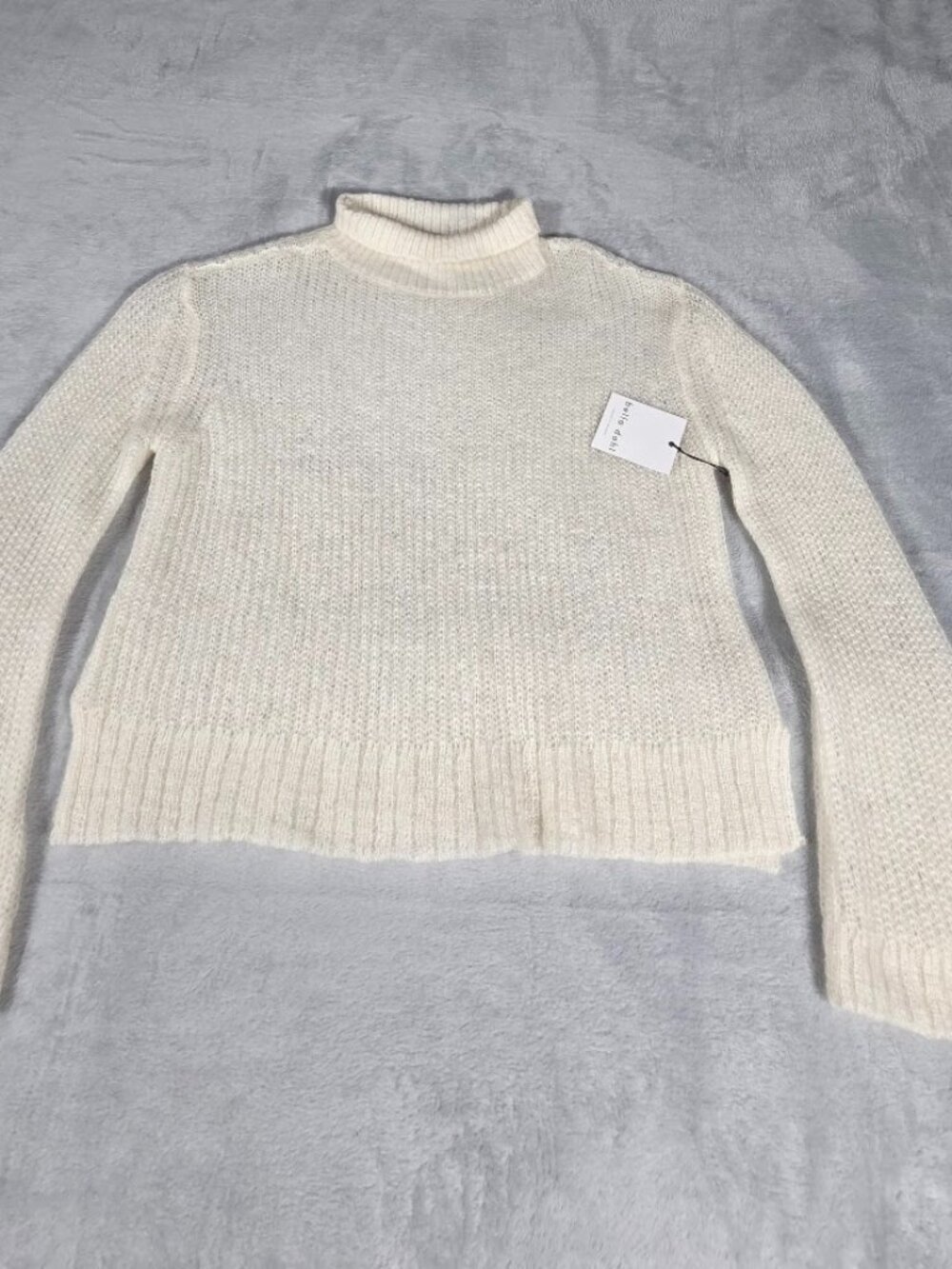 Bella Dahl Kid Mohair Wool Blend Mock Neck Knit Sweater Cream Off-White Womel L